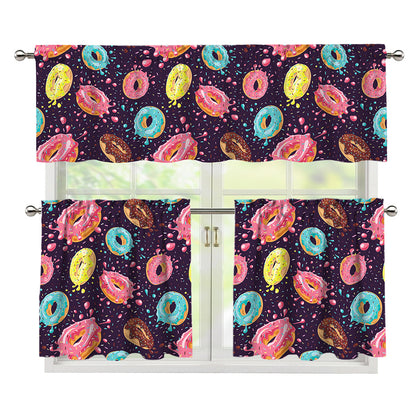 Sprinkles Donut Pattern Print 3 Piece Kitchen Curtains