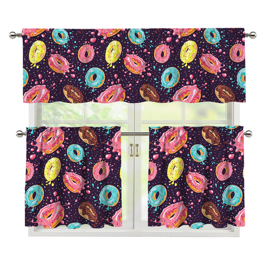 Sprinkles Donut Pattern Print 3 Piece Kitchen Curtains