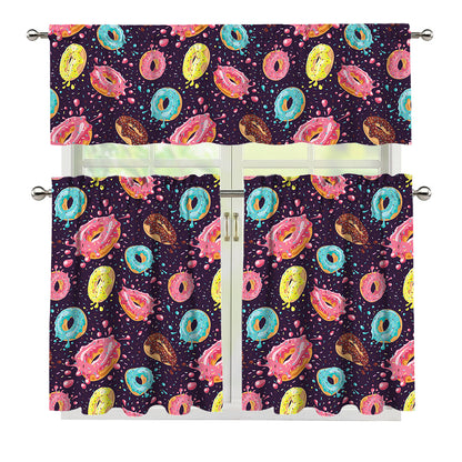 Sprinkles Donut Pattern Print 3 Piece Kitchen Curtains
