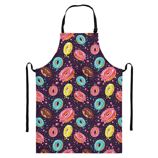 Sprinkles Donut Pattern Print Bib Apron With Pocket