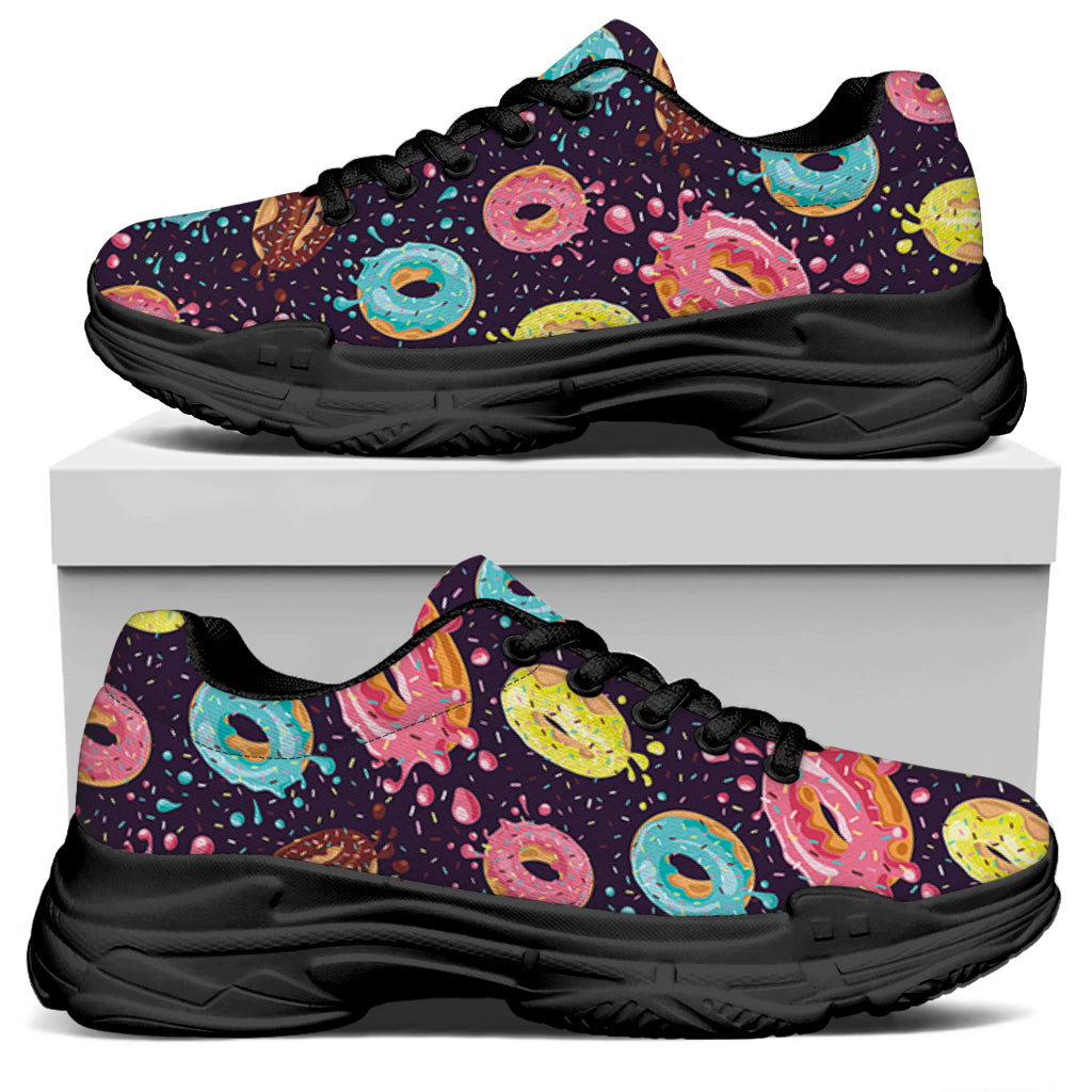 Sprinkles Donut Pattern Print Black Chunky Shoes