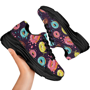 Sprinkles Donut Pattern Print Black Chunky Shoes