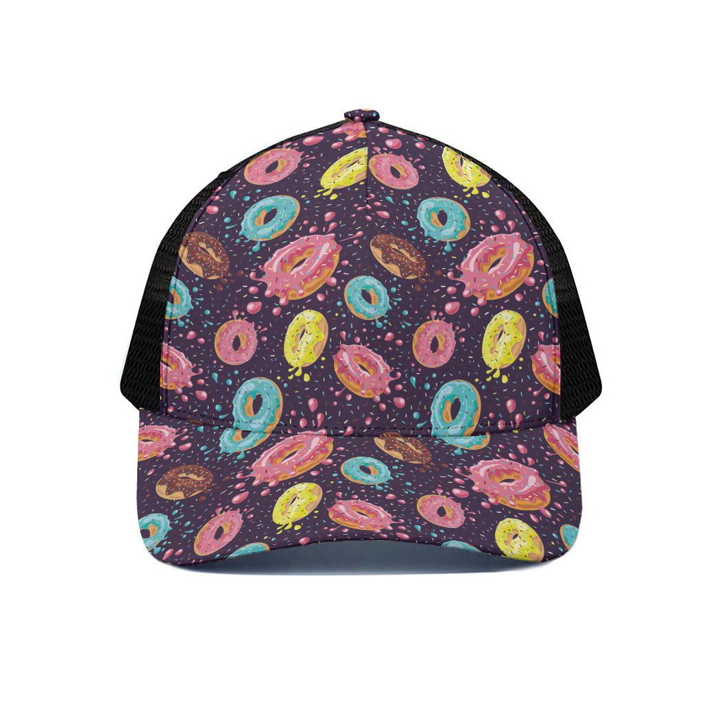 Sprinkles Donut Pattern Print Black Mesh Trucker Cap