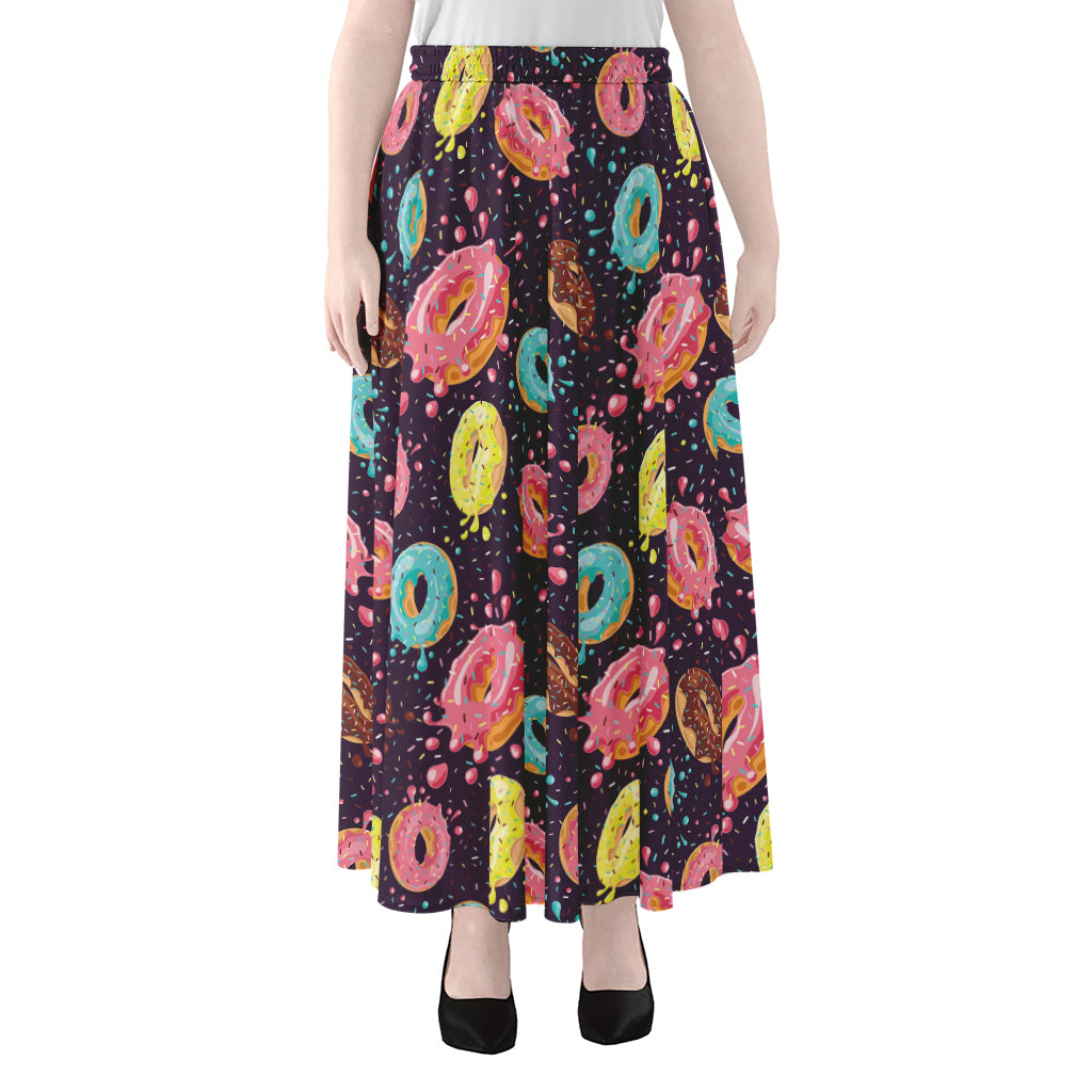 Sprinkles Donut Pattern Print Chiffon Maxi Skirt