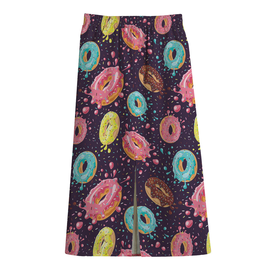 Sprinkles Donut Pattern Print Cotton Front Slit Maxi Skirt