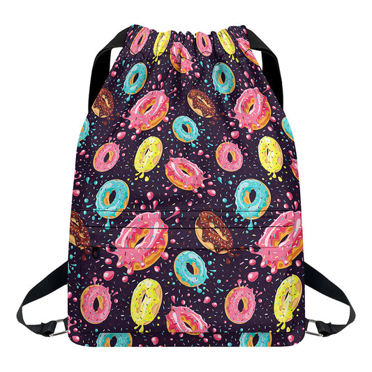 Sprinkles Donut Pattern Print Drawstring Backpack