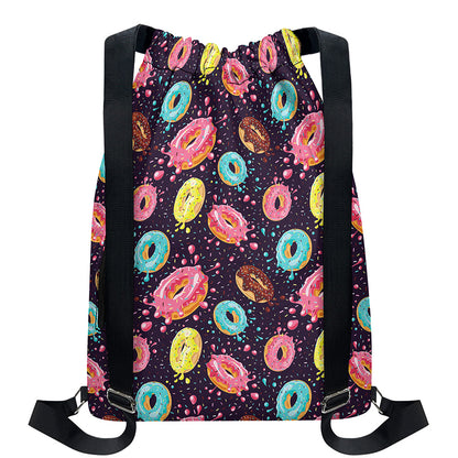 Sprinkles Donut Pattern Print Drawstring Backpack