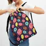 Sprinkles Donut Pattern Print Drawstring Backpack