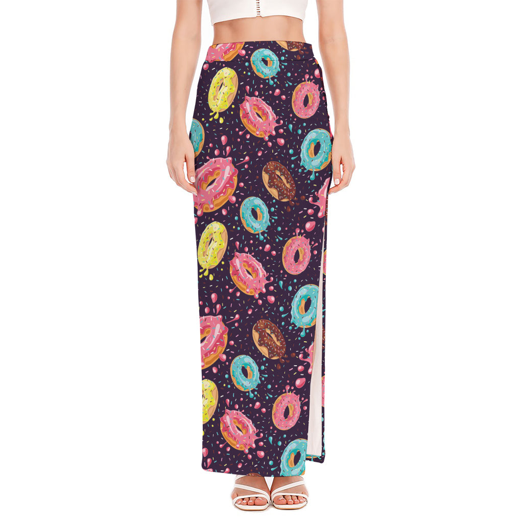 Sprinkles Donut Pattern Print High Slit Maxi Skirt