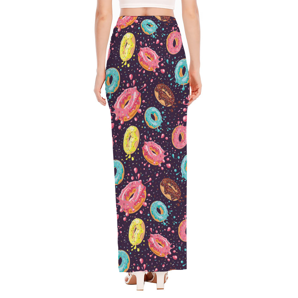 Sprinkles Donut Pattern Print High Slit Maxi Skirt