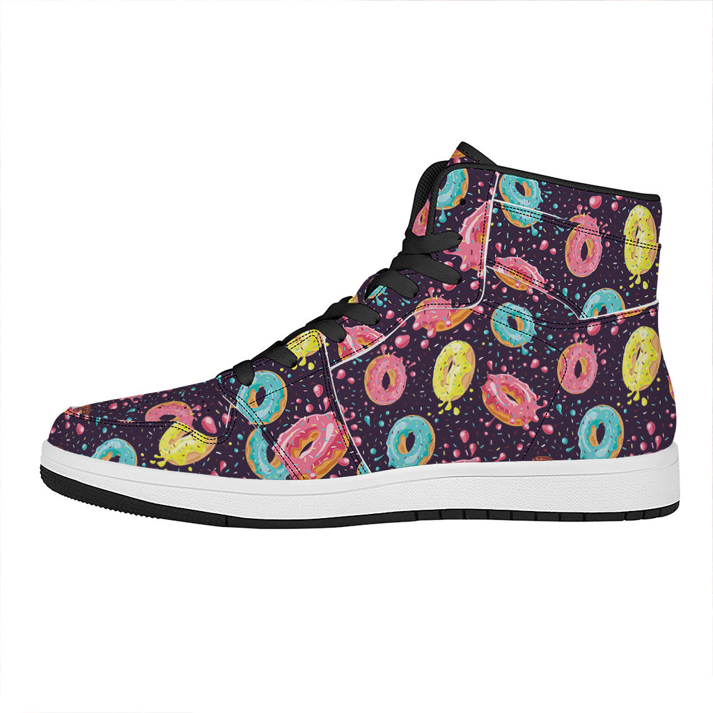 Sprinkles Donut Pattern Print High Top Leather Sneakers