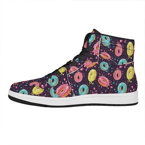 Sprinkles Donut Pattern Print High Top Leather Sneakers