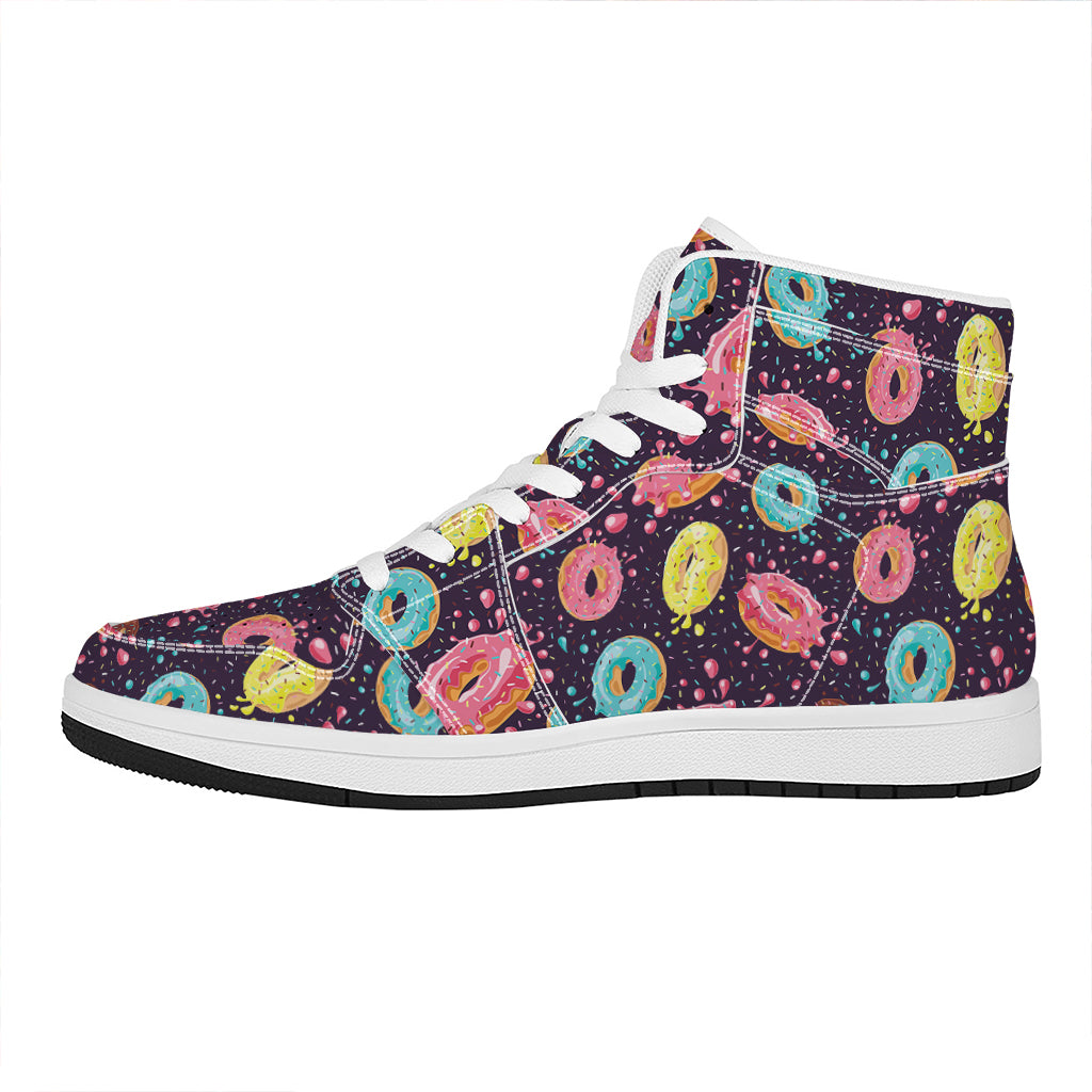 Sprinkles Donut Pattern Print High Top Leather Sneakers