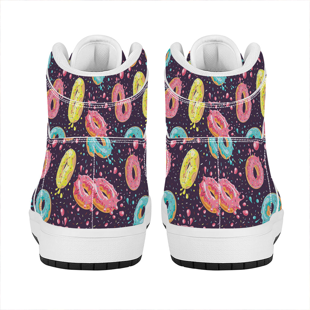 Sprinkles Donut Pattern Print High Top Leather Sneakers