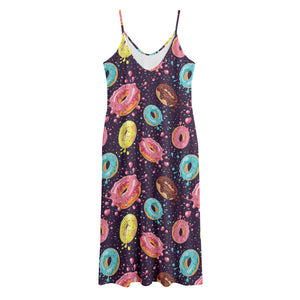 Sprinkles Donut Pattern Print Jersey Midi Cami Dress