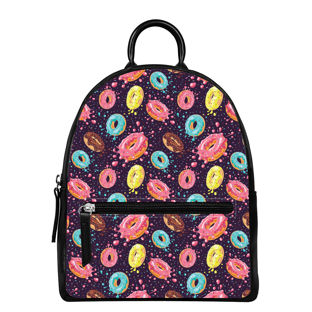 Sprinkles Donut Pattern Print Leather Backpack