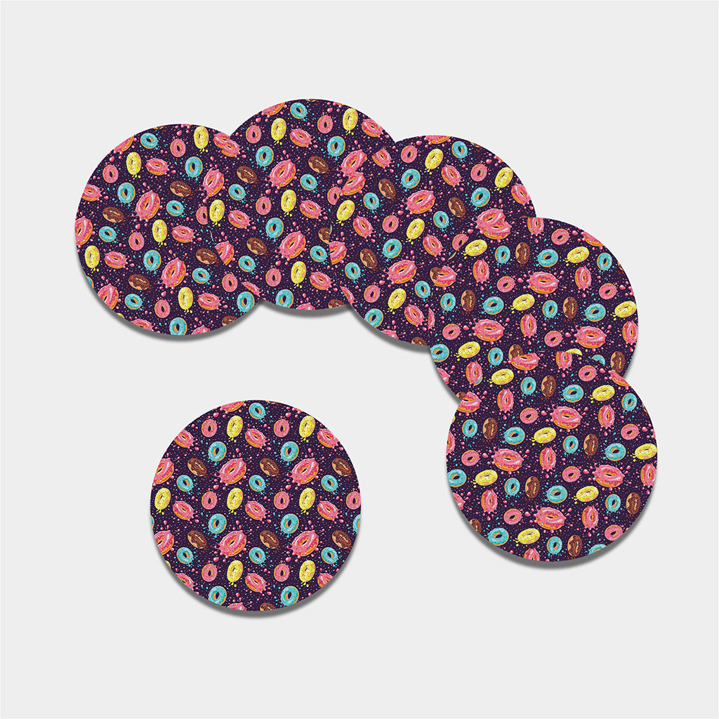 Sprinkles Donut Pattern Print Leather Coaster Set