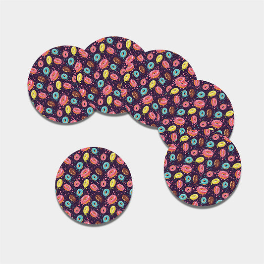 Sprinkles Donut Pattern Print Leather Coaster Set