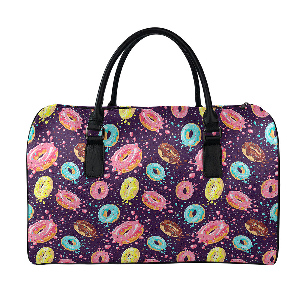 Sprinkles Donut Pattern Print Leather Duffle Bag
