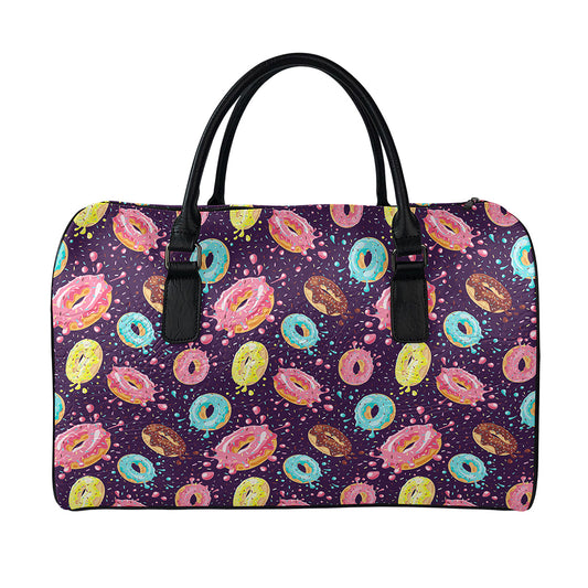 Sprinkles Donut Pattern Print Leather Duffle Bag