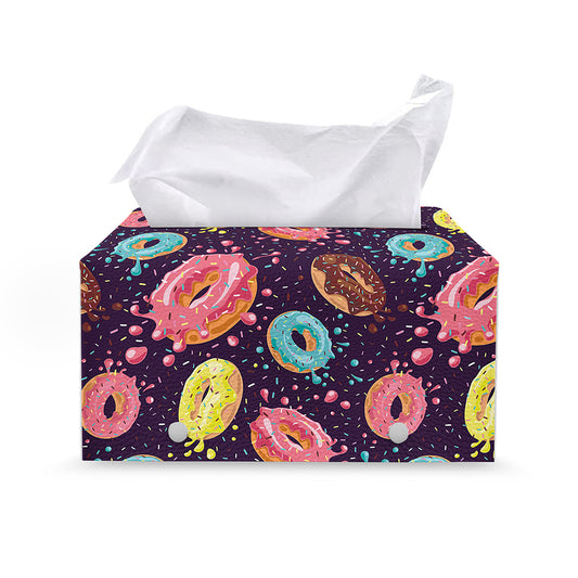 Sprinkles Donut Pattern Print Leather Tissue Box Cover