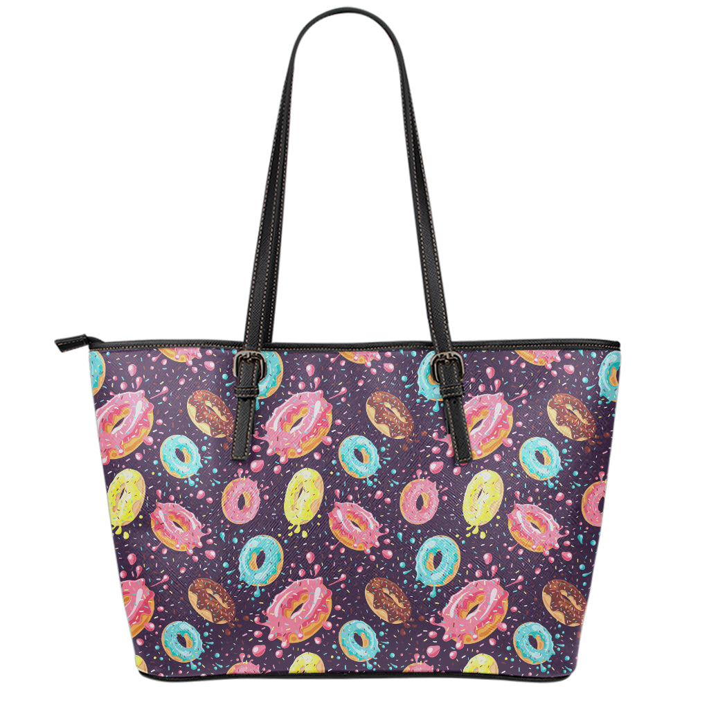 Sprinkles Donut Pattern Print Leather Tote Bag