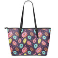 Sprinkles Donut Pattern Print Leather Tote Bag With Zipper