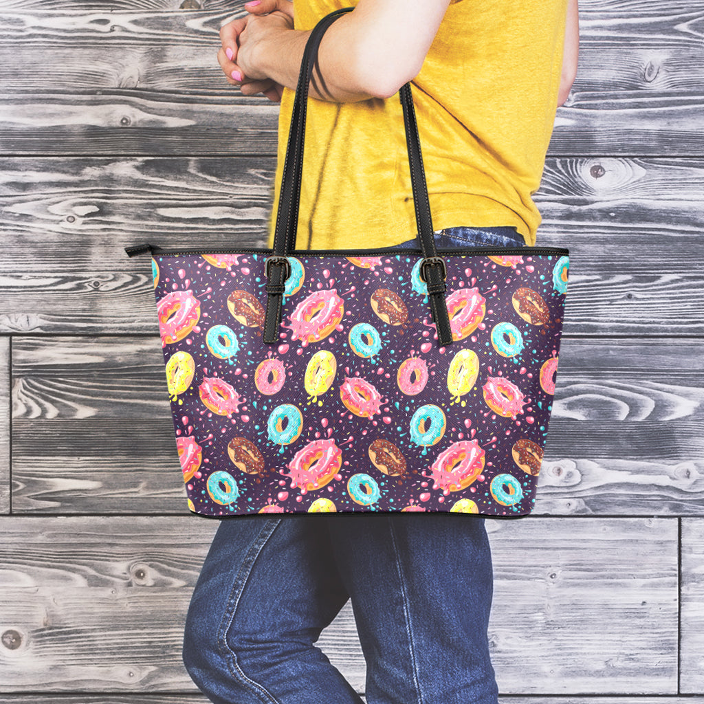 Sprinkles Donut Pattern Print Leather Tote Bag