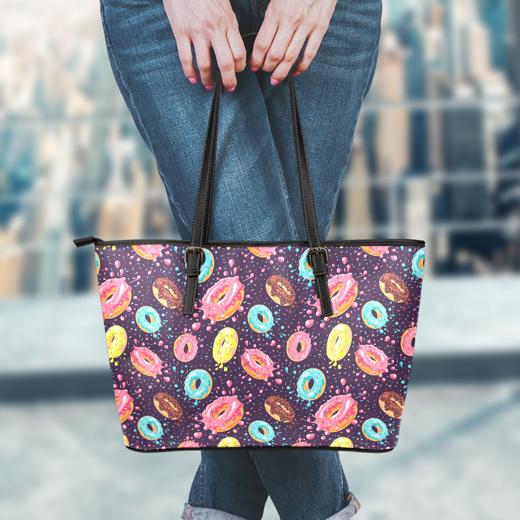 Sprinkles Donut Pattern Print Leather Tote Bag