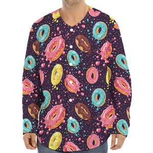 Sprinkles Donut Pattern Print Long Sleeve Baseball Jersey