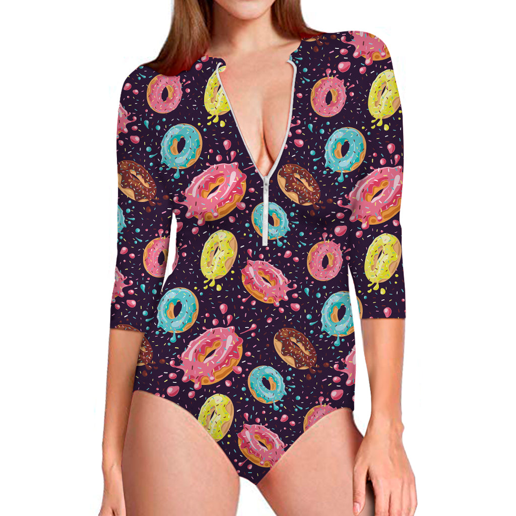 Sprinkles Donut Pattern Print Long Sleeve Swimsuit