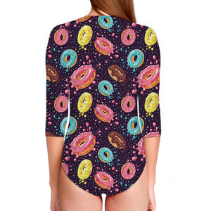 Sprinkles Donut Pattern Print Long Sleeve Swimsuit