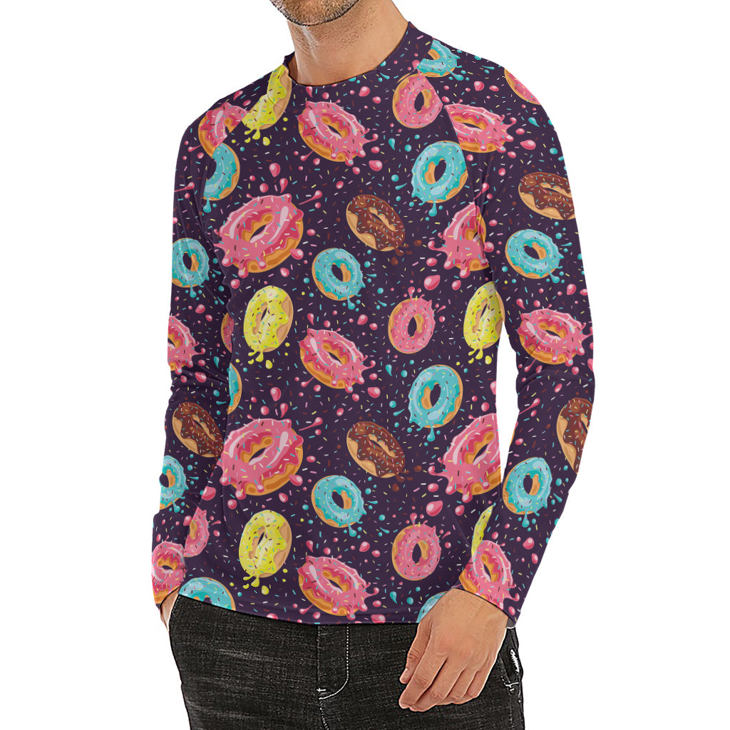 Sprinkles Donut Pattern Print Men's Long Sleeve Rash Guard