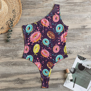 Sprinkles Donut Pattern Print One Shoulder Bodysuit