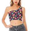 Sprinkles Donut Pattern Print One Shoulder Crop Top