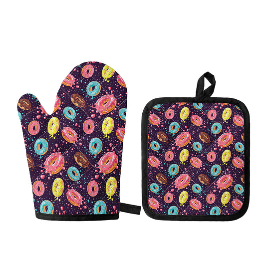 Sprinkles Donut Pattern Print Oven Mitt And Pot Holder Set