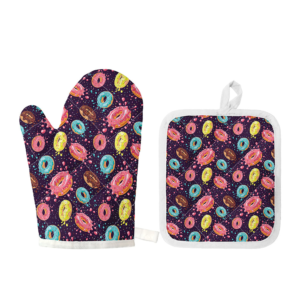 Sprinkles Donut Pattern Print Oven Mitt And Pot Holder Set