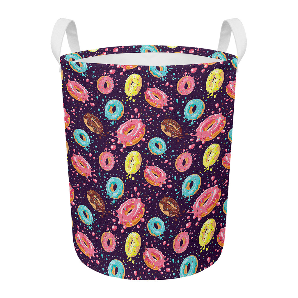Sprinkles Donut Pattern Print Round Laundry Basket