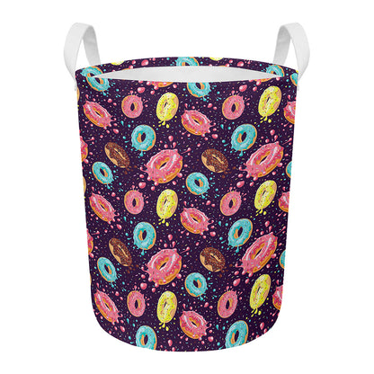Sprinkles Donut Pattern Print Round Laundry Basket