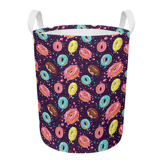 Sprinkles Donut Pattern Print Round Laundry Basket