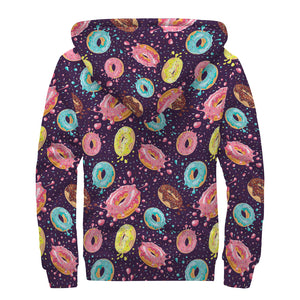 Sprinkles Donut Pattern Print Sherpa Lined Zip Up Hoodie