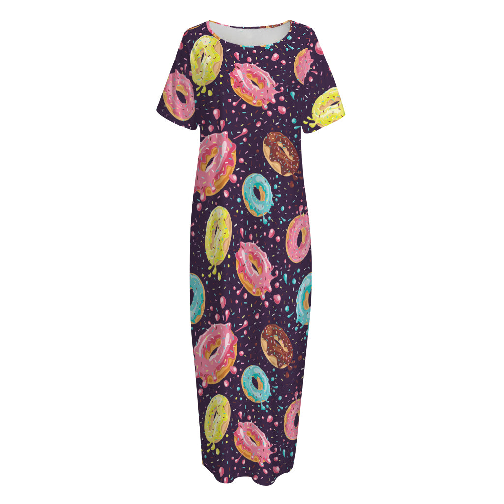 Sprinkles Donut Pattern Print Short Sleeve Long Nightdress