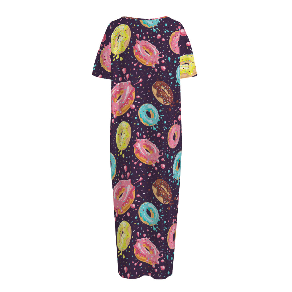 Sprinkles Donut Pattern Print Short Sleeve Long Nightdress