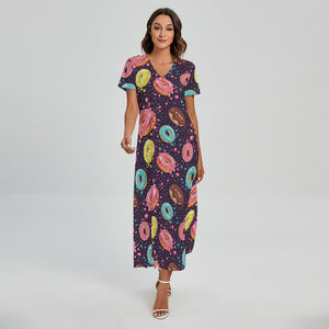 Sprinkles Donut Pattern Print Short Sleeve Maxi Dress