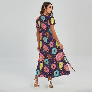 Sprinkles Donut Pattern Print Short Sleeve Maxi Dress