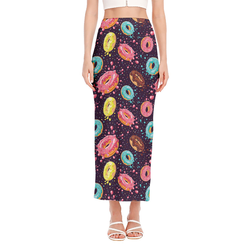 Sprinkles Donut Pattern Print Side Slit Maxi Skirt