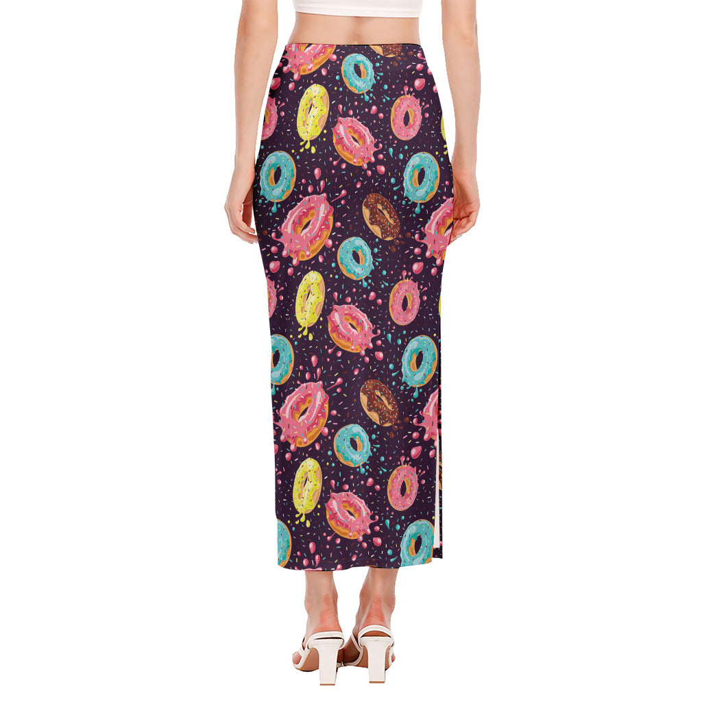 Sprinkles Donut Pattern Print Side Slit Maxi Skirt