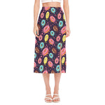 Sprinkles Donut Pattern Print Side Slit Midi Skirt