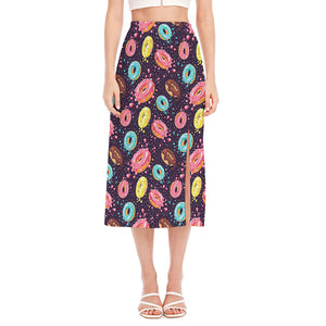 Sprinkles Donut Pattern Print Side Slit Midi Skirt