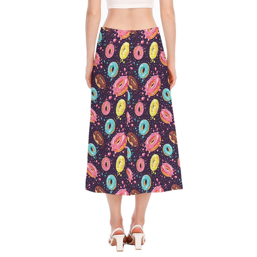 Sprinkles Donut Pattern Print Side Slit Midi Skirt